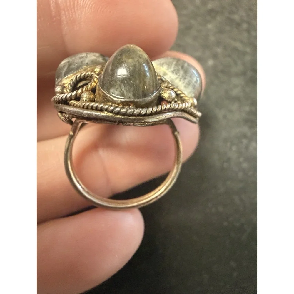 Vintage Sterling Silver Labradorite Cluster Ring Size 8 Artisan Statement